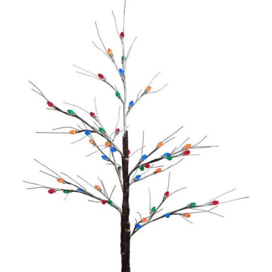 4ft. Pre-Lit Brown Frosted Christmas Twig Tree, Multicolor LED Lights {5}