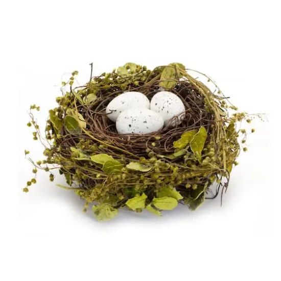 7" Natural Twig Bird Nest with Speckled Eggs Set {3}