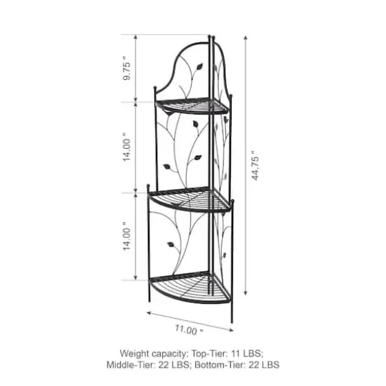 Glitzhome&reg; 3-Tier Black Metal Corner Plant Stand {5}