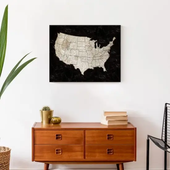 Black United States Map 20" x 16" Canvas Wall Art {5}