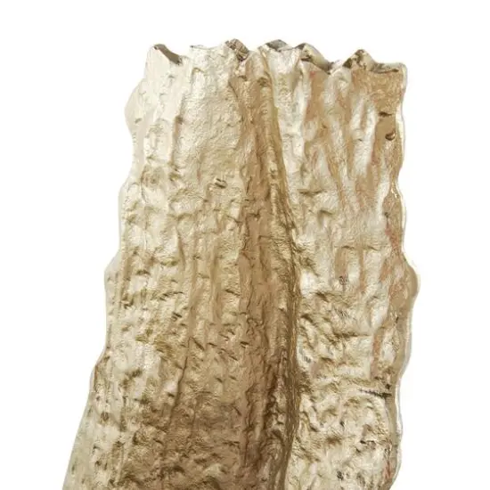 15" Gold Abstract Textured Folded Leaf Aluminum Bowl Sculpture {6}