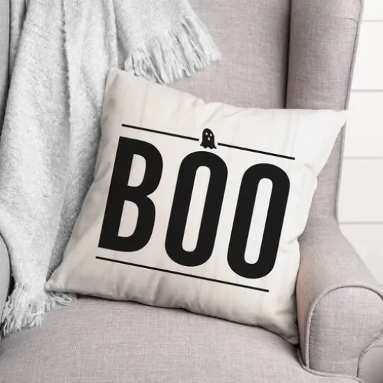 Boo Ghost On Wood Throw Pillow {4}