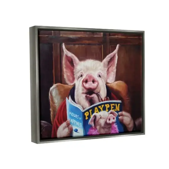Stupell Industries Funny Pig Magazine Man Cave Floater Framed Art Gray {4}