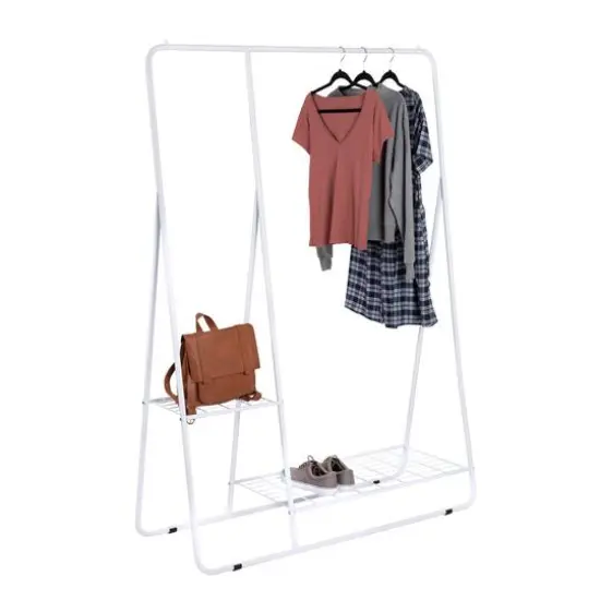 Honey Can Do White Clothing Rack with Shelves and Hanging Bar {4}