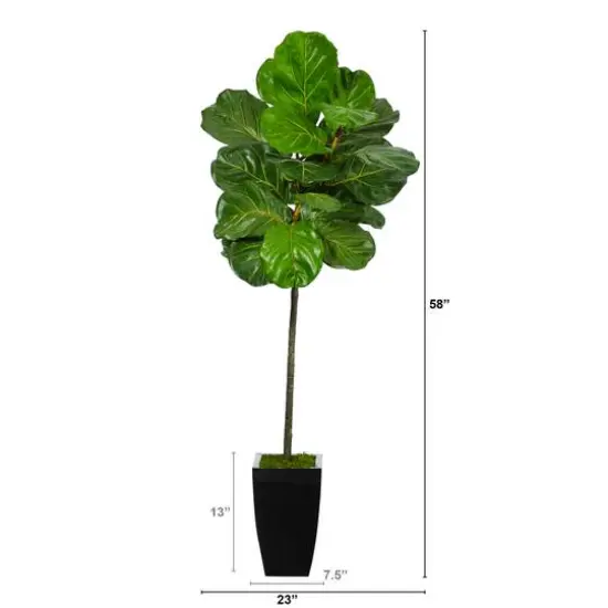 4.5ft. Fiddle Leaf Tree in Black Metal Planter {3}