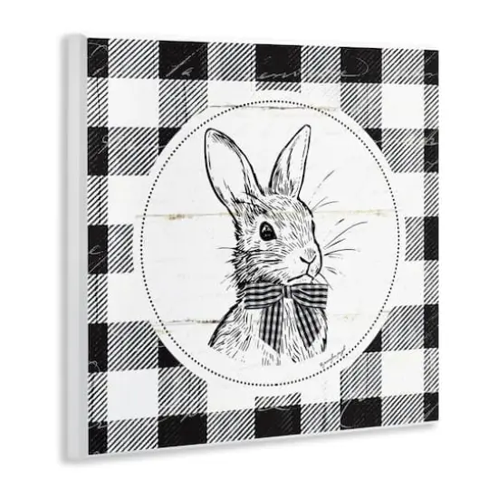 Stupell Industries Detailed Easter Bunny Drawing Spring Plaid Border Wall Plaque Art {4}