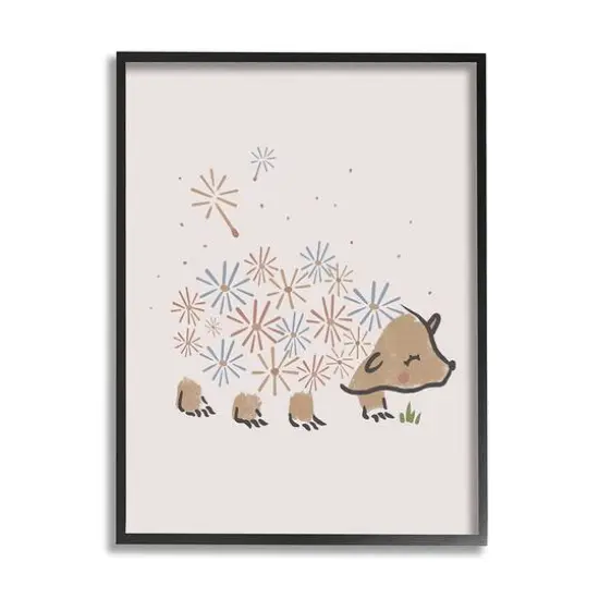 Stupell Industries Dandelion Flower Hedgehog Wall Art in Black Frame {1}