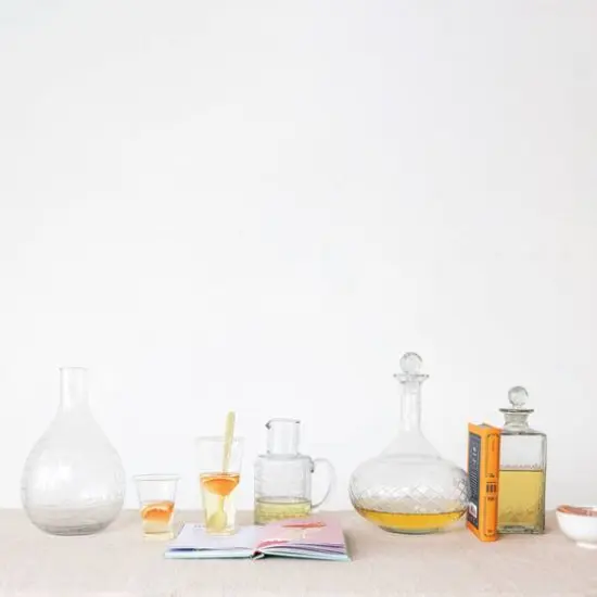 Hello Honey® 32oz. Clear Hand-Blown Etched Reclaimed Glass Pitcher with Tall Neck & Handle {3}