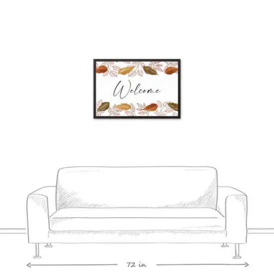Autumn Leaves Cascading Welcome Canvas Wall Art with Black Frame {5}