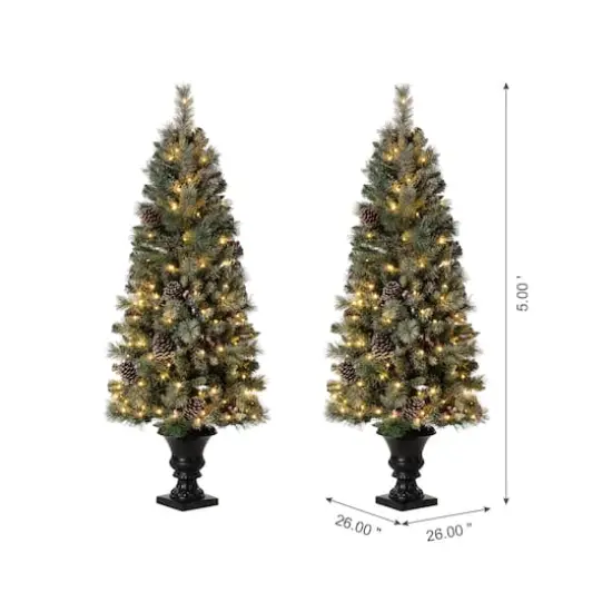 5ft. Pre-Lit Flocked Pine Artificial Christmas Tree, Warm White Lights, 2ct. {8}