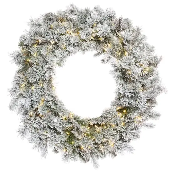 30" Pre-Lit Flocked Kiana Artificial Christmas Wreath, Warm White Wide Angle LED Lights {1}