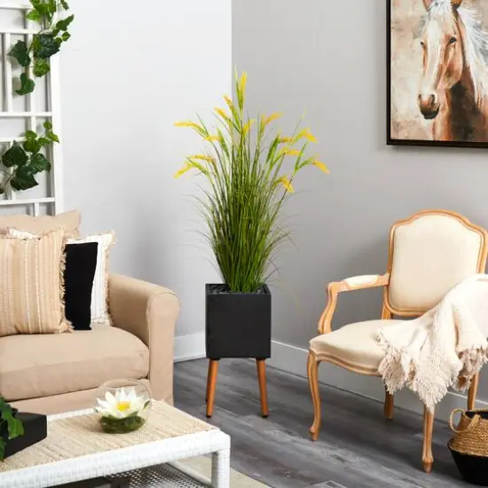 5ft. Wheat Grain Artificial Plant in Black Planter with Stand {4}