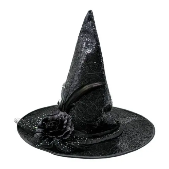 Black Witch Hat with Feather & Flower by Celebrate It&trade; {3}