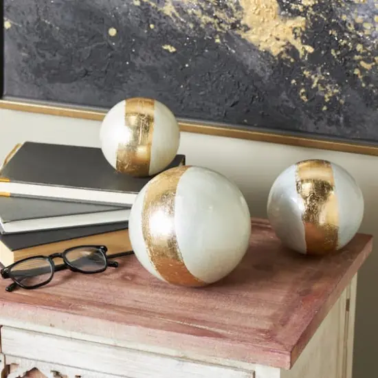White with Gold Stripe Abstract Brushed Decorative Orbs & Vase Filler Set {15}