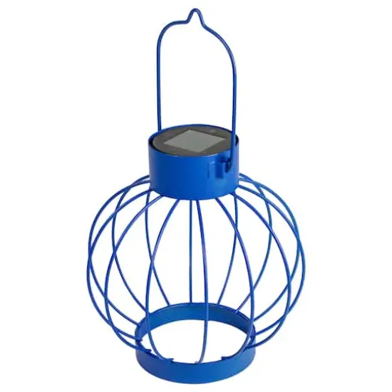6.5" Outdoor Hanging LED Solar Lantern with Handle Blue {1}
