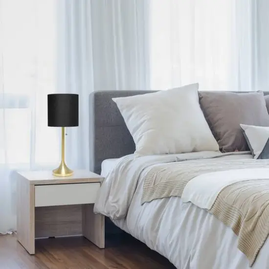Simple Designs 21.5" Tapered Gold Table Lamp with Fabric Drum Shade Black {7}