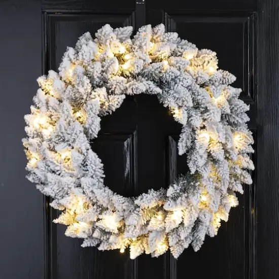 Glitzhome&reg; 24" LED Snow Flocked Christmas Wreath {4}