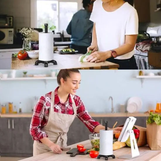 Black Standing Kitchen Industrial Pipe Paper Towel Holder {7}