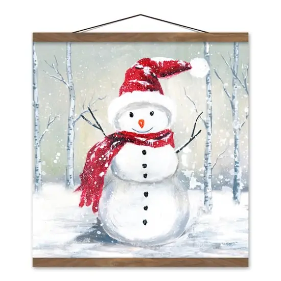 Winter Snowman Teak Hanging Canvas Wall Art {1}