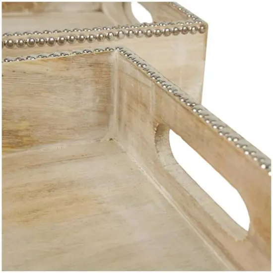 Light Brown Mango Wood Trays with Silver Beaded Rim, 2ct. {7}