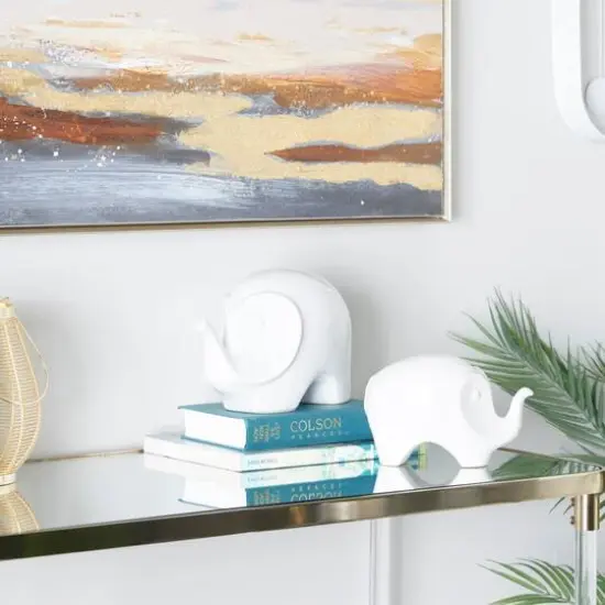 Set of 2 White Stoneware Contemporary Sculpture, 7", 6" {7}