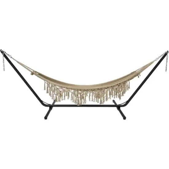 78" x 31" Natural Brown Macram&eacute; Hammock with Patterned Tassels {5}