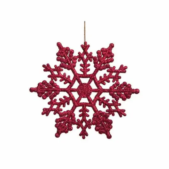 24ct. 4" Berry Red Glitter Snowflake Christmas Ornaments {1}