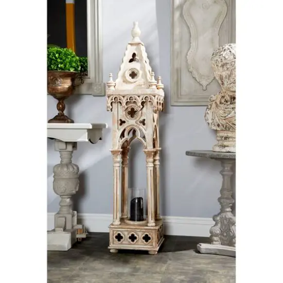 4.5ft. White Wood Vintage Candle Holder Lantern {10}