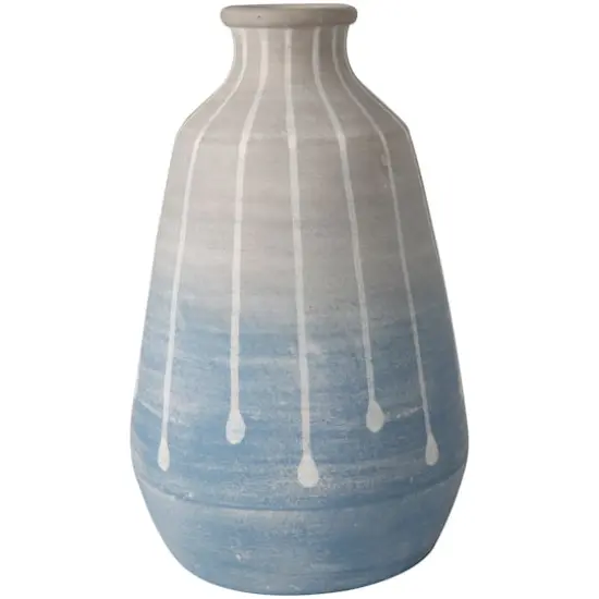 14" Blue & Gray Ombre Ceramic Abstract Drip Vase {4}