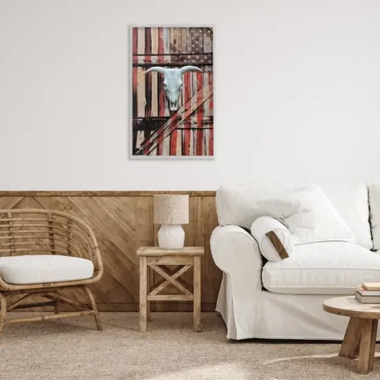 Stupell Industries Patriotic Cow Skull Framed Giclee Art Gray {3}