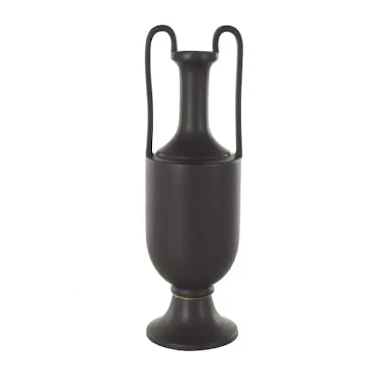 20.25" Black Ceramic Fluted Urn Shaped Vase with Arch Handles {7}