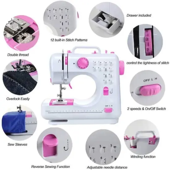 NEX&trade; Cute Pink Modern Crafting Sewing Machine with 12 Built-In Stitches {3}
