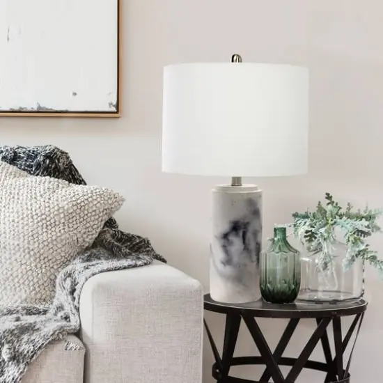 Lalia Home 24.5" White Marbleized Table Lamp with White Fabric Shade {6}