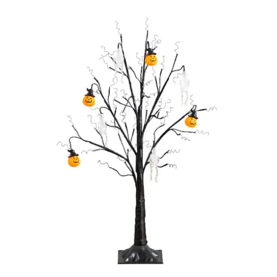 3ft. Pre-Lit Artificial Halloween Pumpkins and Skulls Ornament Tree with 48 Warm White LED Lights {1}