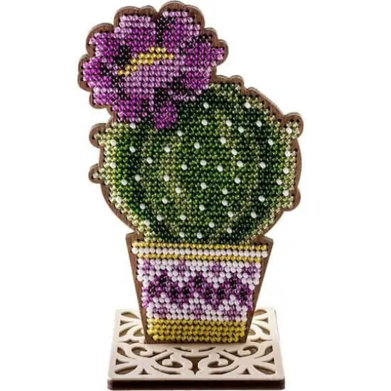 Wonderland Crafts Potted Round Cactus Bead Embroidery on Wood Kit {3}