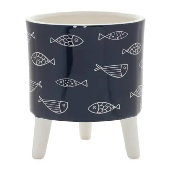 6" Coastal Fish Pattern Planters with Legs Set {5}