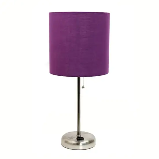 Creekwood Home Oslo 19.5" Power Outlet Table Lamp Brushed Steel Base/Purple Shade {1}