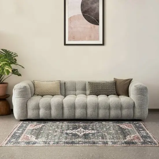 Glitzhome&reg; 5ft. x 8ft. Green & Tan Oriental Area Rug {4}