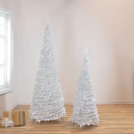 4ft. Unlit White Tinsel Pop-Up Artificial Christmas Tree {3}