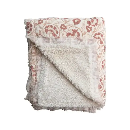 Hello Honey&reg; 60" Tan & Rose Woven Cotton & Sherpa Throw Blanket {7}
