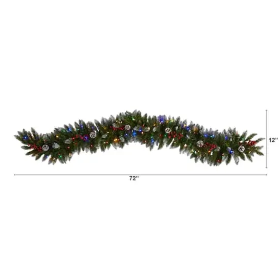 6ft. Pre-Lit LED Snow Tipped Extra Wide Christmas Garland with Pinecones & Berries {3}