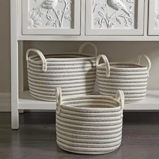 Gray Cotton Handmade Storage Basket with Handles Set of 3 12", 10", 10" {7}
