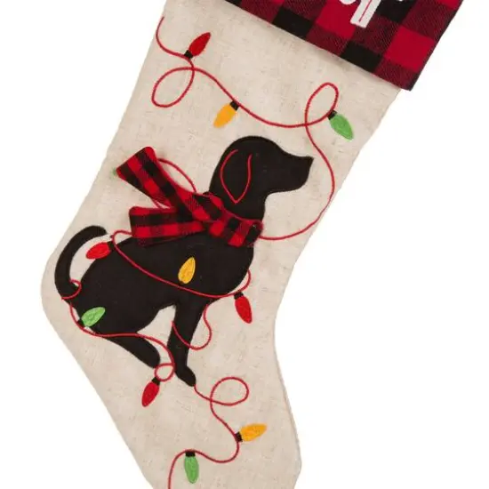 Glitzhome® 21" LED Embroidered Cat & Dog Linen Christmas Stockings, 2ct. {6}