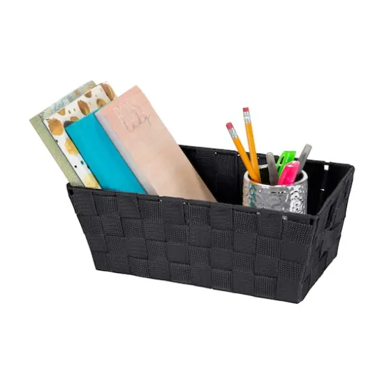 Simplify Small Black Woven Storage Shelf Bin {6}