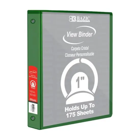 BAZIC&reg; 3 Ring View Binder with Pockets, 6ct. Green {4}