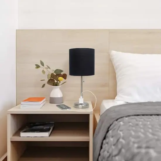 Creekwood Home Oslo 19.5" Power Outlet Table Lamp Brushed Steel Base/Black Shade {6}