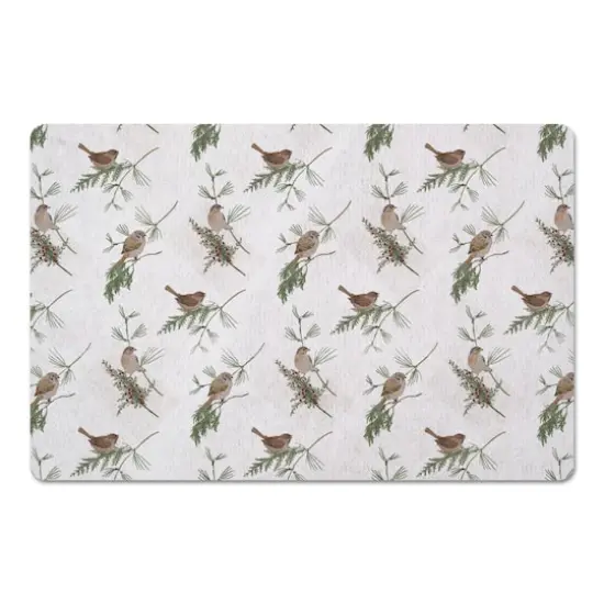 Pine & Birds on White Floor Mat {1}