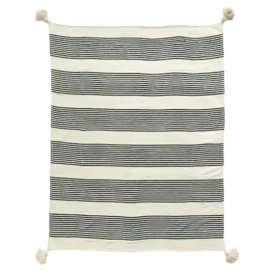 Hello Honey® Black & Cream Striped Cotton & Chenille Woven Throw Blanket with Tassels {1}