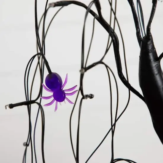 2ft. Pre-Lit Halloween Artificial Black Spooky Spider Willow Tree with 60 Orange & Purple LED Lights {4}