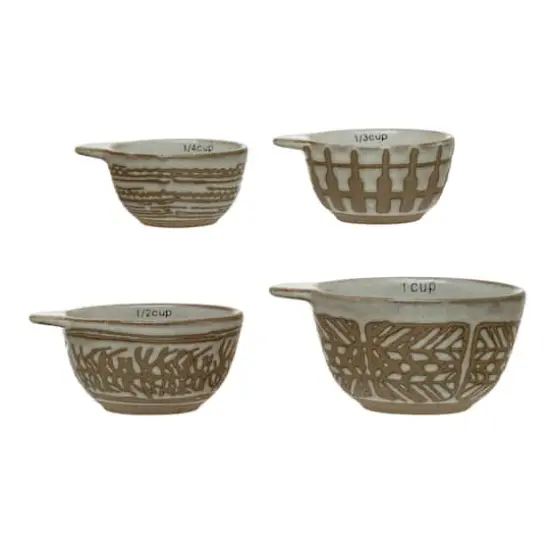 Hello Honey&reg; White & Tan Stoneware Measuring Cups with Wax Relief Pattern, 4ct. {8}